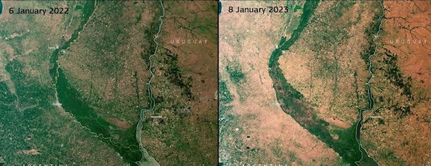 Así de secos se ven los campos desde un satélite